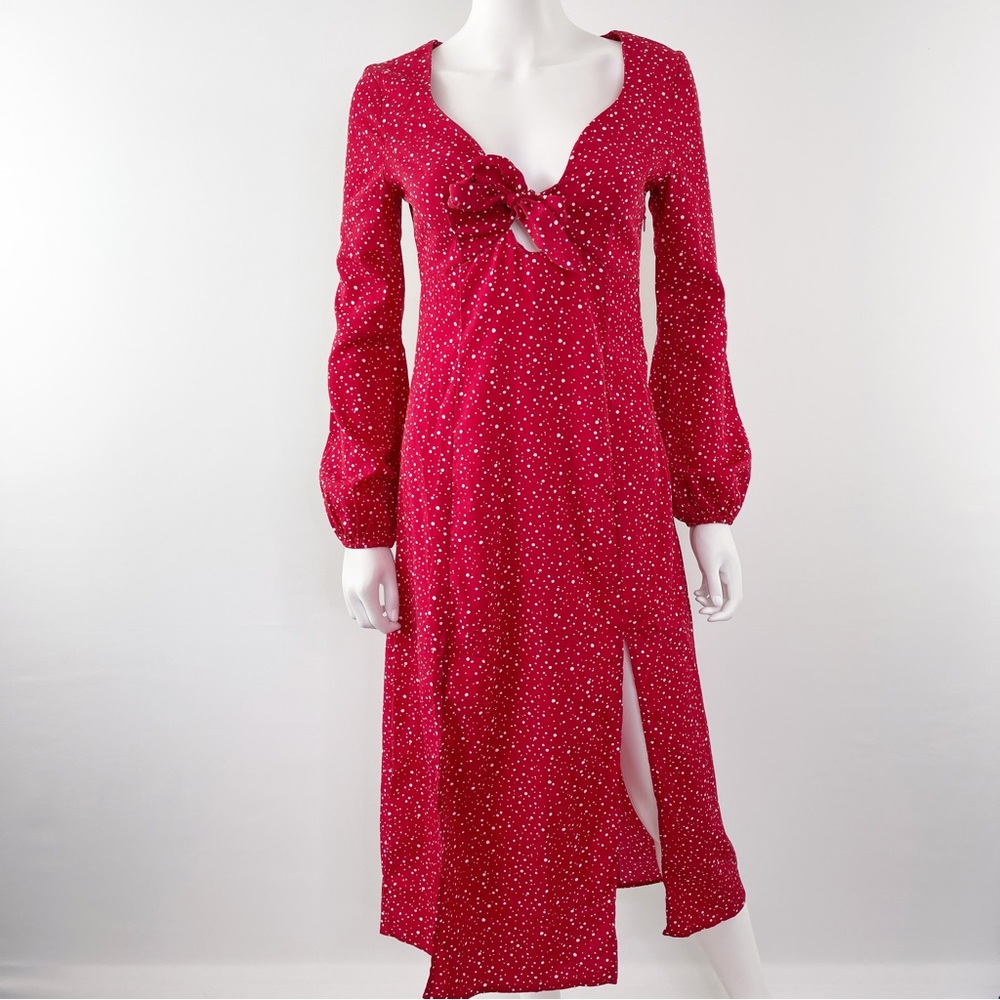 Nasty Gal Collection Red Long Sleeve DOT THAT INTO YOU Midi Dress Size 4
